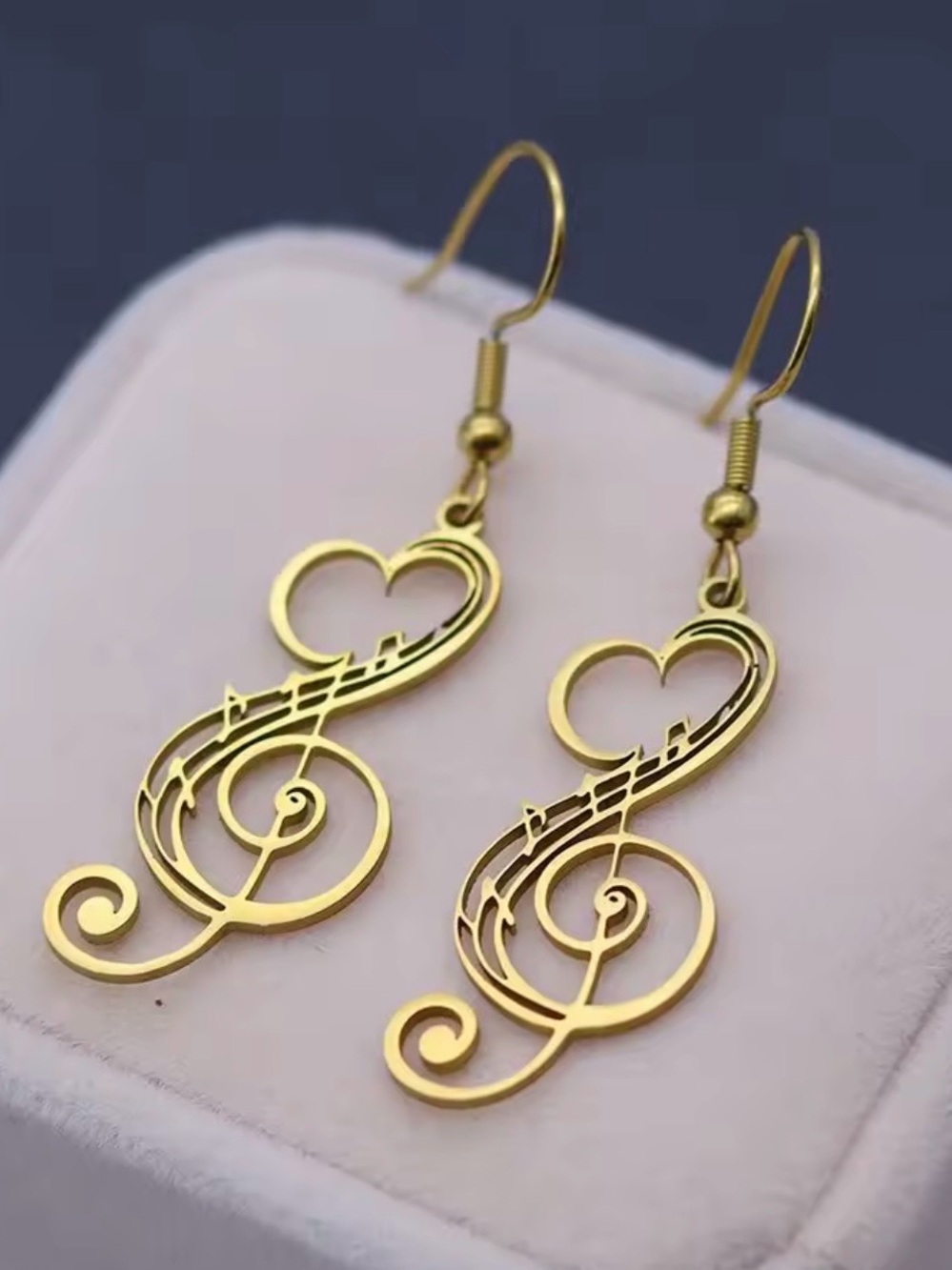 Gold Music Note Heart Dangle Earrings - Women Jewelry